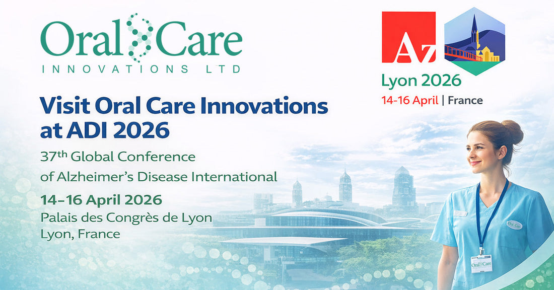Blog banner for Oral Care Innovations at the 37th Global Conference of Alzheimer’s Disease International ADI 2026 in Lyon France highlighting patient safety oral care solutions for healthcare professionals and clinical settings